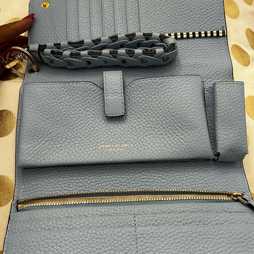 Henri Bendel New York Light Blue Leather Wristlet Clutch Braided Strap - Picture 7 of 16